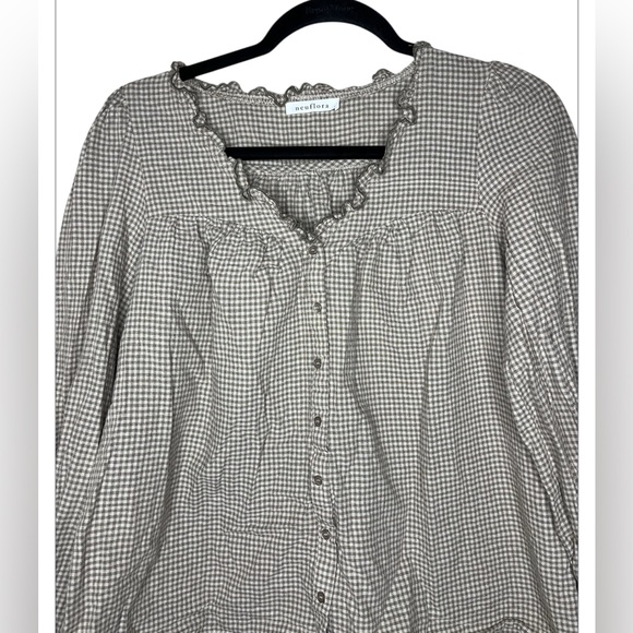 Neuflora Checkered Blouse with Ruffle Trim size S - Picture 2 of 4